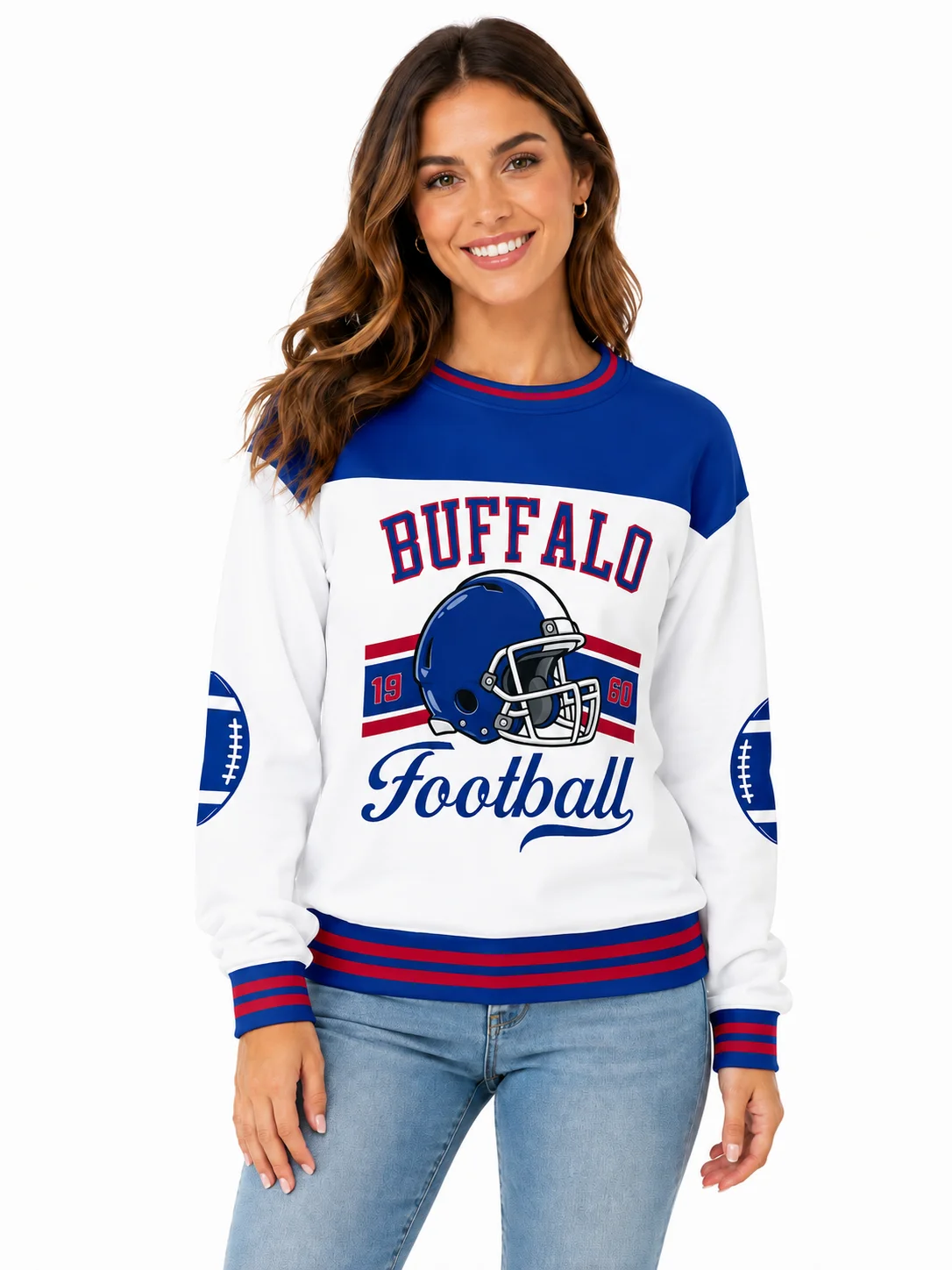 Custom Buffalo City Sweatshirt for Women, Personalized Name Number Logo Crewneck Sweatshirt, Casual Game Day Football Sweatshirt