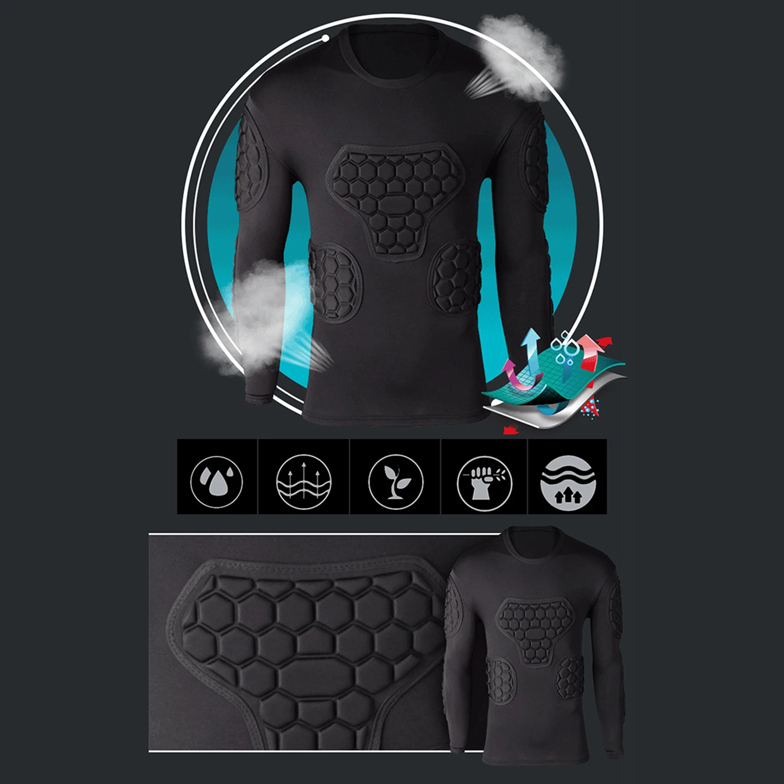 قميص حارس مرمى مبطن من إسفنج EVA للرجال بأكمام طويلة، قميص واقٍ مضغوط لكرة القدم لرياضات الاتصال