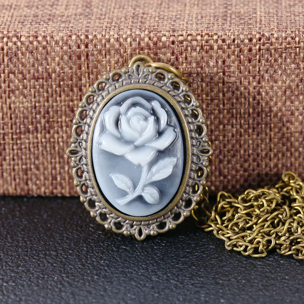 Hoa Khắc Thạch Anh Đồng Hồ Bỏ Túi Cho Nữ Vintage Trắng Hoa Hồng Khắc Ốp Lưng Fob Dây Chuyền Đồng Hồ Cho Bộ Sưu Tập Quà Tặng