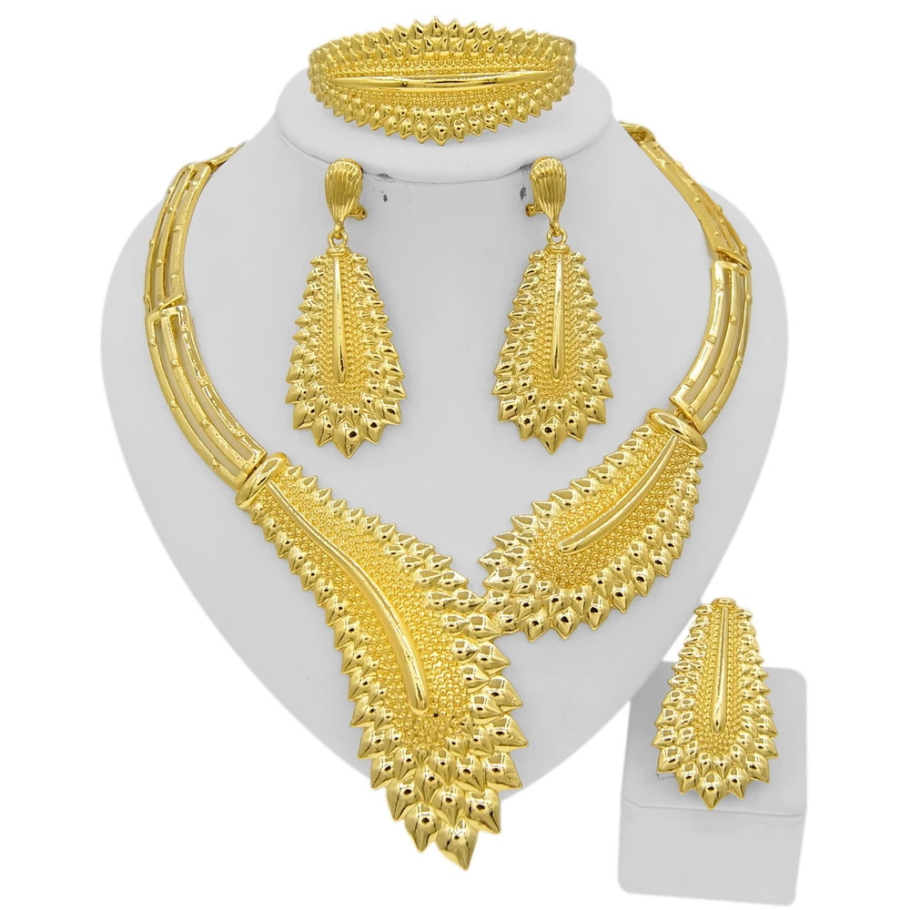 Dubai Gold Jewelry Sets For Women Italian Gold Plated Necklace  Earrings 24k Original Luxury Designer Jewelry Free Shipping