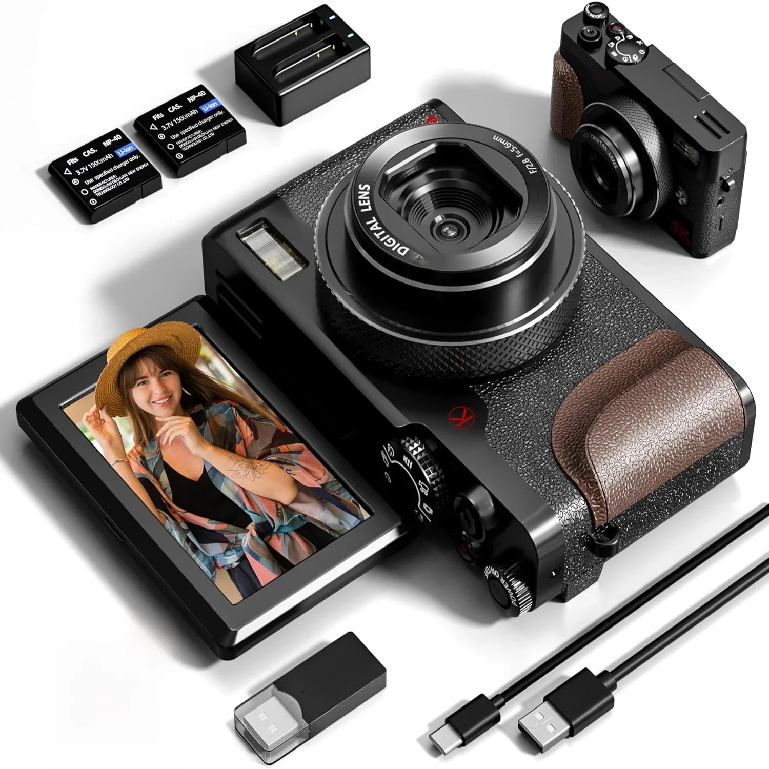 NBD digitale camera 56 MP camera's voor fotografie 4K vlogcamera voor YouTube 180 ° Digitale punt- en opnamecamera met flip-screen - afbeelding 2