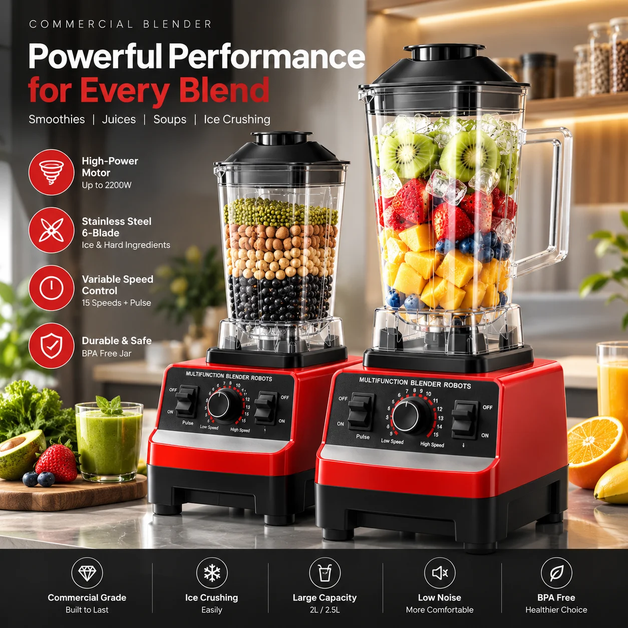 Frullatore Multifunzione 8-in-1 Standard UE, 9500W, 32000RPM, Capacità 3L, Processore Alimentare, Estrattore di Succo, Tritacarne, Impastatrice, Sprem