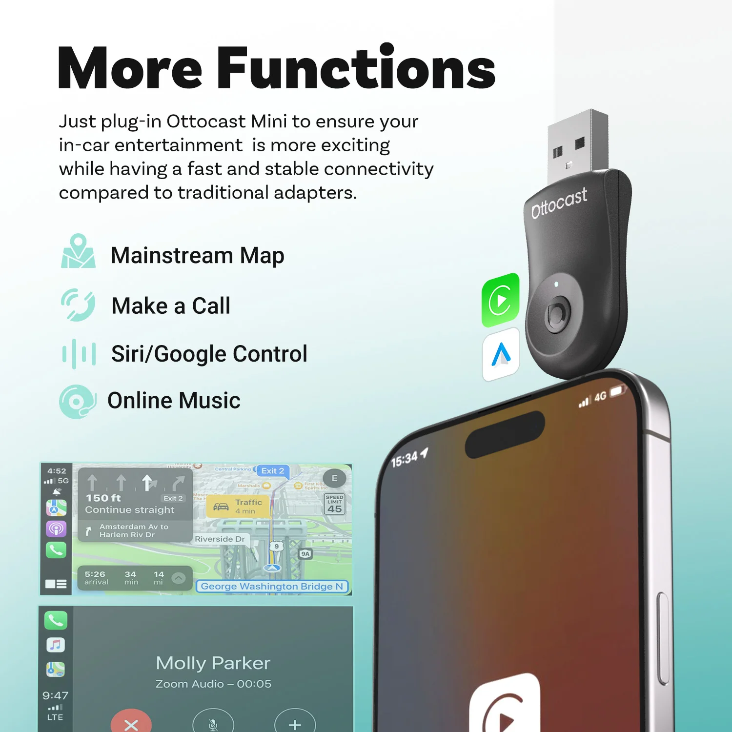 2026 Neuer OTTOCAST MINI Kabelloser Android Auto CarPlay Adapter Box Bluetooth Auto-Zubehör für iPhone für Samsung Google Phone – Detail 8