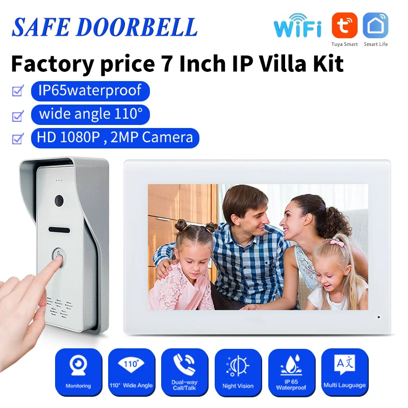 

Low Price Audio And Video Ip65 Waterproof Door Phone 7 Inch Full Touch Screen Clear Ip Intercom System Cat5/6 Intercom Phone