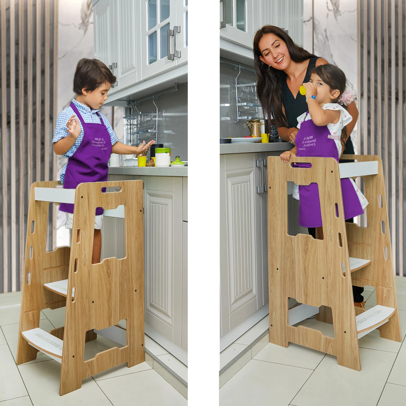 Kitchen Helper Tower, Montessori Learning Tower, Kitchen Safety Stool, Kids Adjustable Step Stool, Toddler Activity Tower