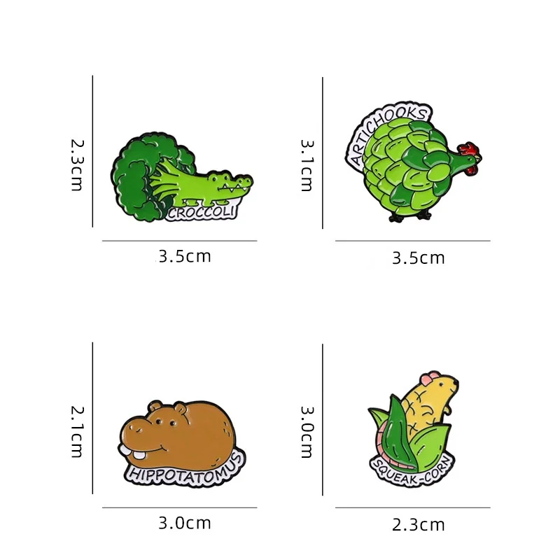 Creative Cartoon Vegetable Animal Enamel Brooch Corn Mouse Broccoli Crocodile Potato Hippo Chicken Lapel Pin Badge Accessories