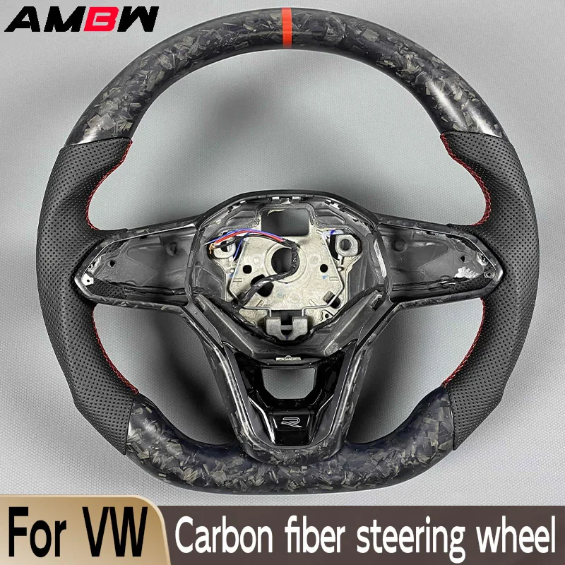 Customized carbon fiber steering wheel for Volkswagen VW Golf 8 GTI R Line MK8 Jetta GLI ID4 black leather car interior