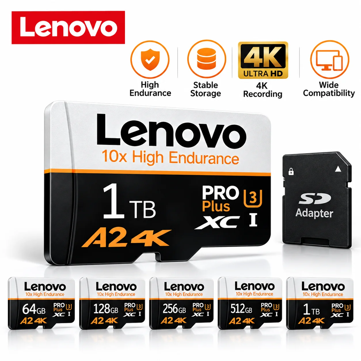 Lenovo Micro SD Card 1TB 512GB High Speed  256GB 128GB TF SD Card UHS‑I Waterproof Memory Card for Dash Cam CCTV Nintendo Switch