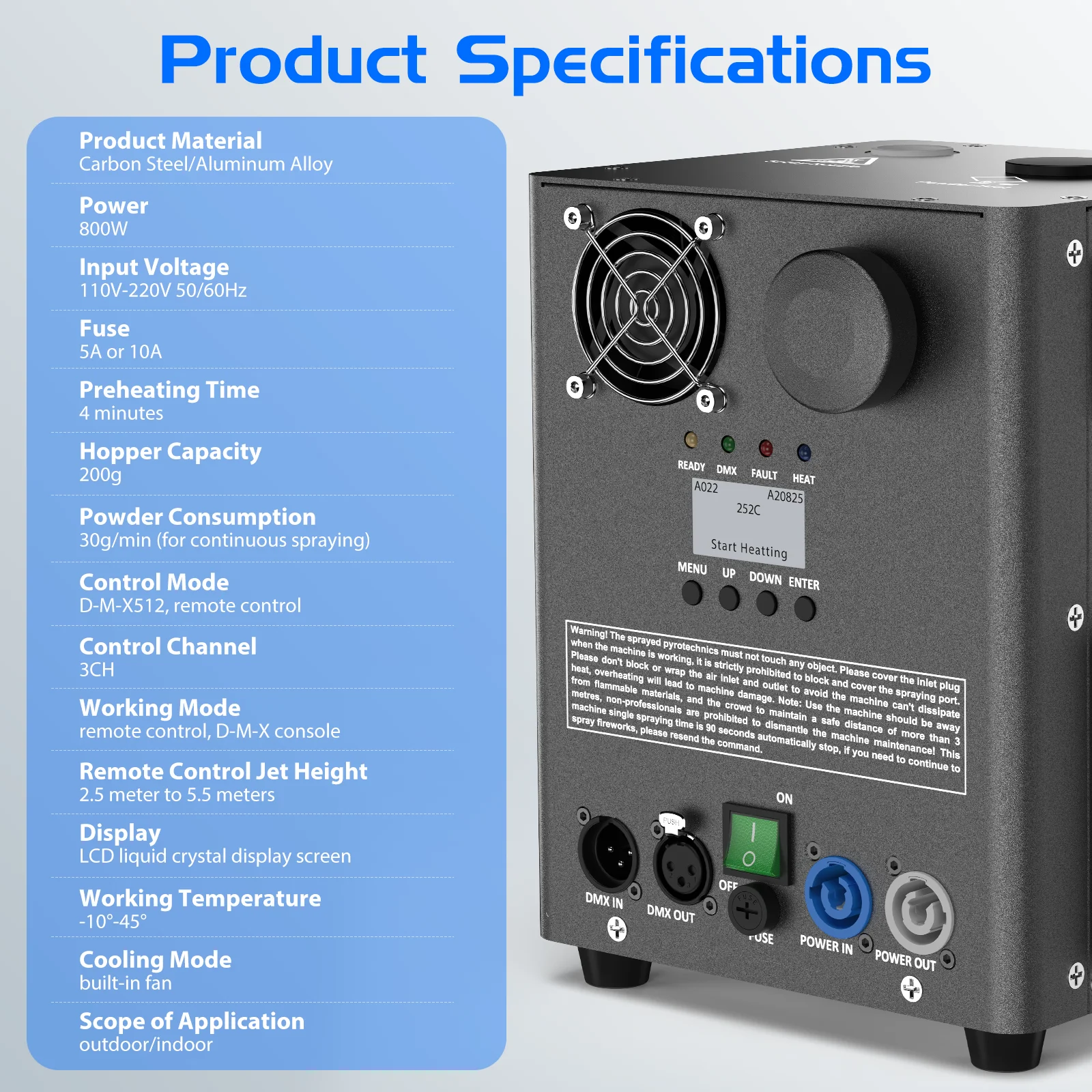 Fieryzeal 800W Cold Spark Machine Stage Equipment Cold Flame Sprayer Electronic Spark Machine DMX Control for DJ Party Wedding