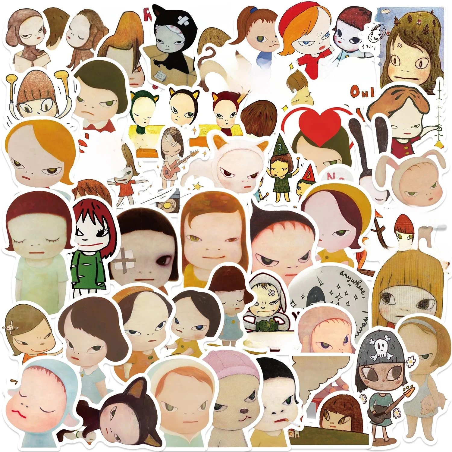 AliExpress NONE 50PCS Yoshitomo Nara Cartoon Stickers for Kids DIY Stationery Guitar Bicycle Waterproof Cute Decoration Sticker Packs