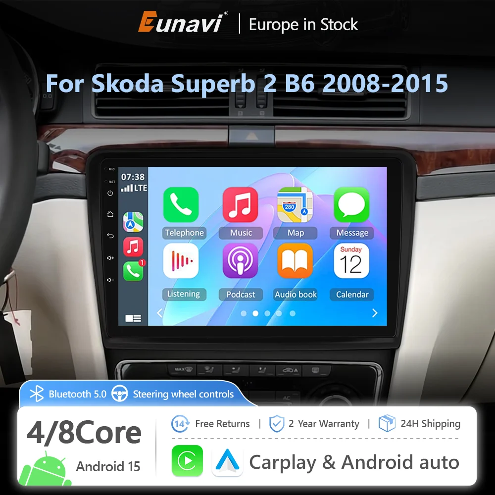 Autoradio pour Skoda Superb 2 B6 2008 - 2015, système multimédia, CarPlay sans fil, Android Auto, GPS, systèmes intelligents pour voiture, autoradio stéréo