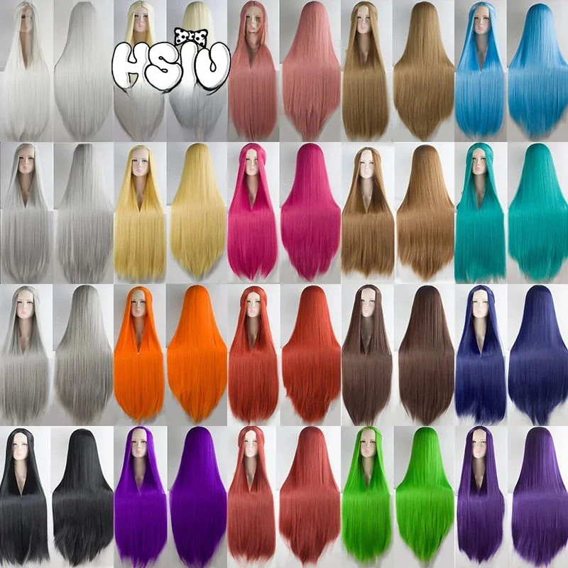 HSIU 100cm peruki z długimi włosami wysokiej temperatury włókna peruki syntetyczne Cosplay peruki peruki na przyjęcie 20 kolor długie włosy rozdać marka peruka netto — zdjęcie 2