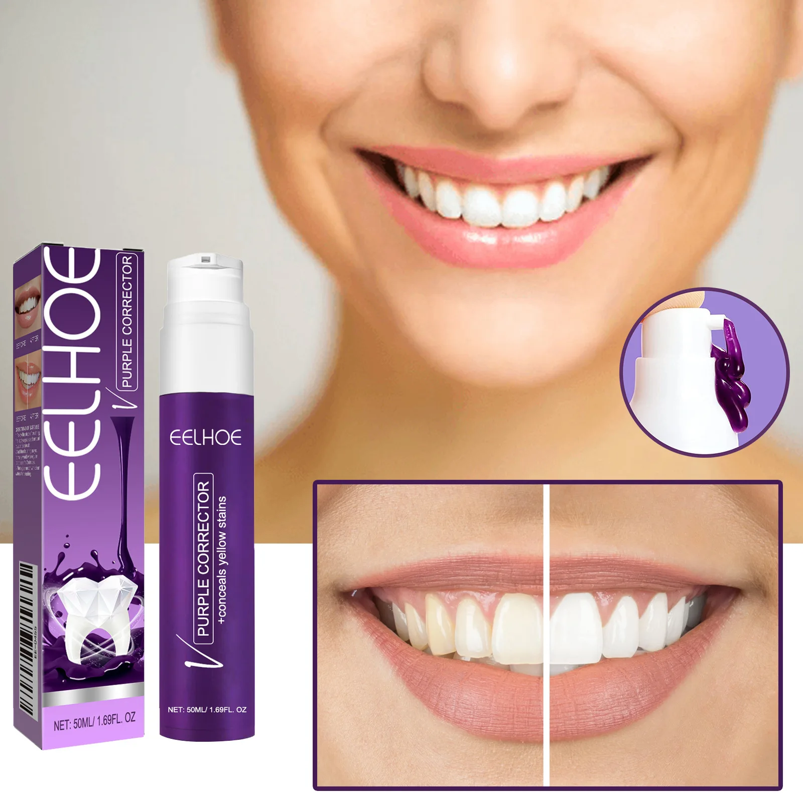 Eelhoe 50ml V34 Tooth Whitening Toothpaste Color Corrector Remove Plaque Yellow Teeth Gums Repair Oral Fresh Breath Toothpaste