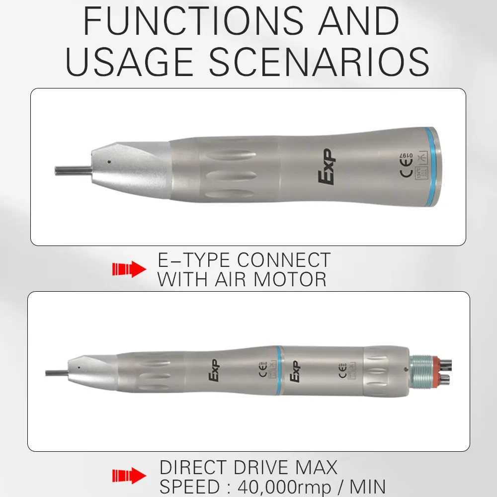 Exp Internal Water Spray Dental Stainless Steel Low Speed Straight Handpiece 40,000rpm 1:1 Drive Lab Equipment Dentist Tools