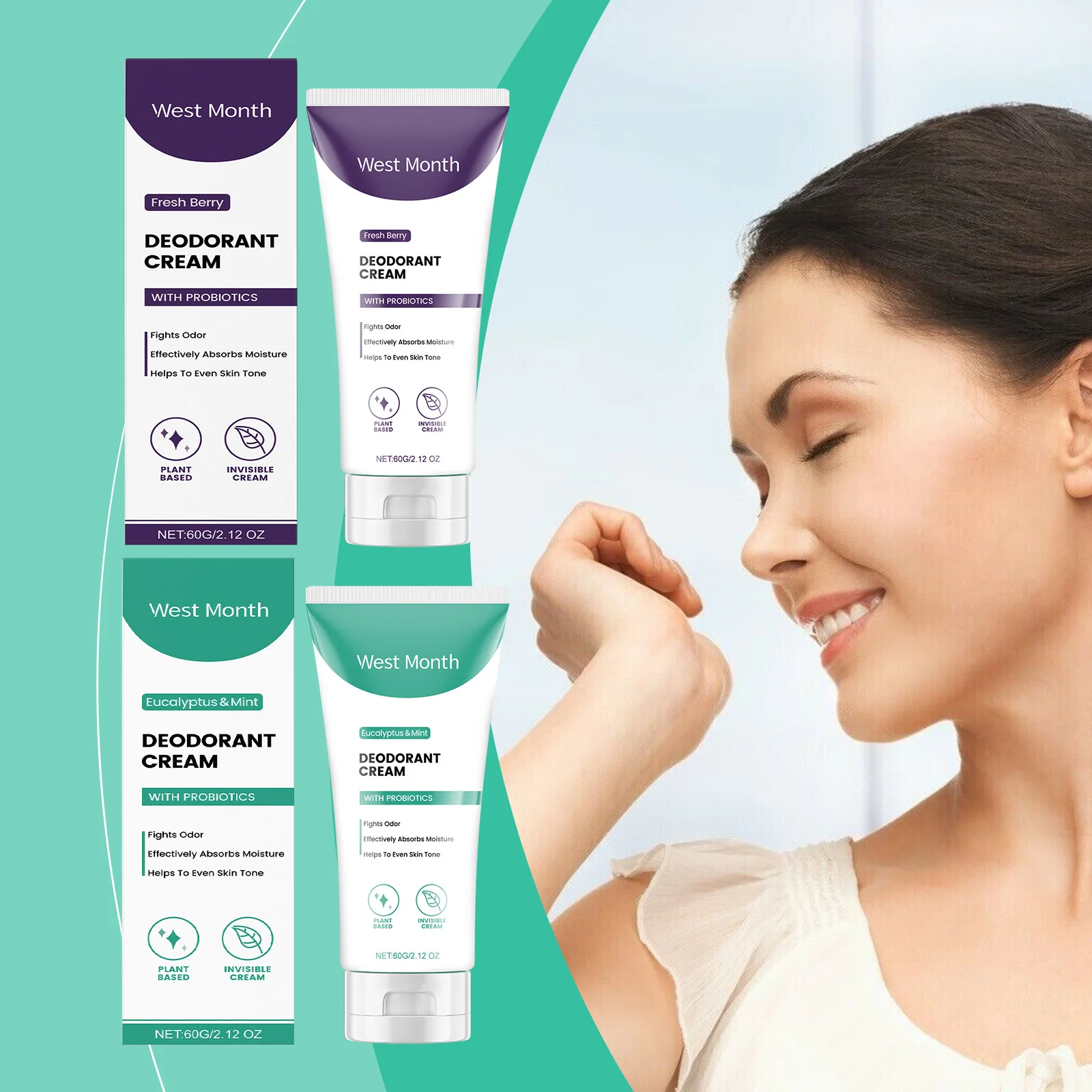 

West Month 60g Body Deodorant Cream Cleaning Armpit Odor Persistent Sweating Lasting Fragrance Refreshing Body Odor Remove Cream
