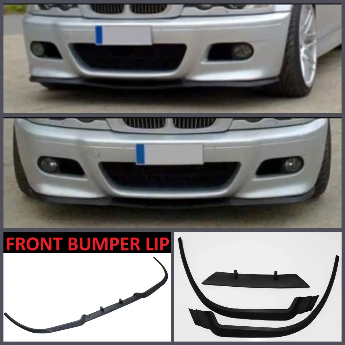 For BMW 3 Series E46 M3 CUPRA R FRONT SPOILER BUMPER LIP Euro Spoiler Lip Universal 3 pcs Body Kit Splitter Car Accessories