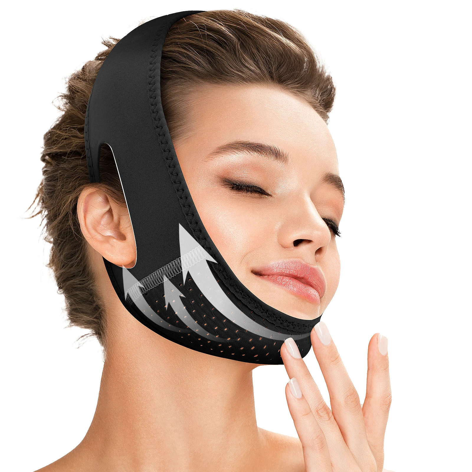 Reusable V Line Mask Facial Slimming Strap Double Chin Reducer Chin Up Mask Face Lifting Belt V Shaped Slimming Face Mask(black)