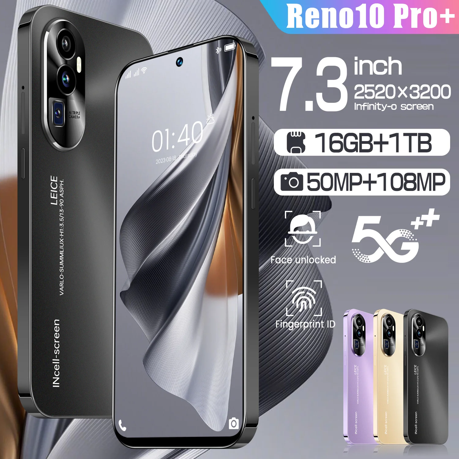 

2025 Reno10 Pro+ Smartphone 7.3inch Full Screen 4G/5G Cell Phone 16TB+1TB 7800mAh Mobile Phones 108MP Global Version Celulares