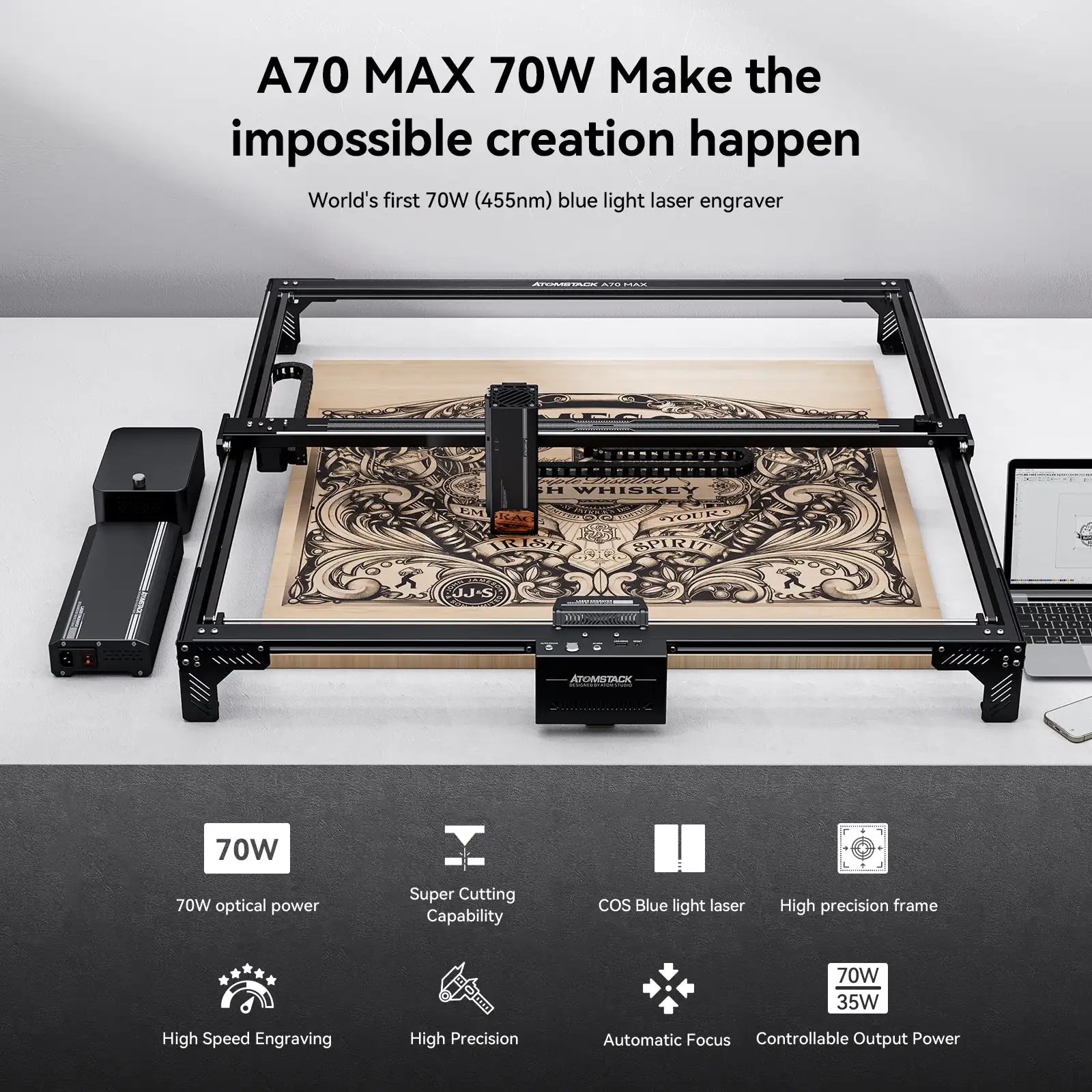 Atomstack X70 A70 MAX 850*800MM Large Big Laser Engraver Wood Metal Acrylic Cutting Engraving Machine 70W/35W Dual DIY Cutter