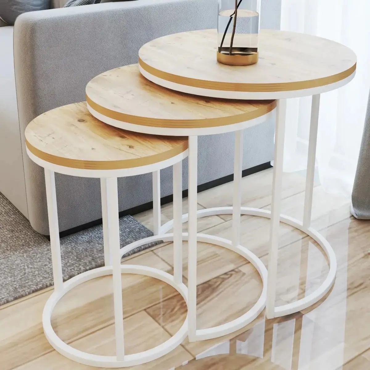 Decorative Nesting Table Set of 3 White Atlantic Wooden Luxury Modern Nordic Design Coffee Table Furniture Set for Living Room