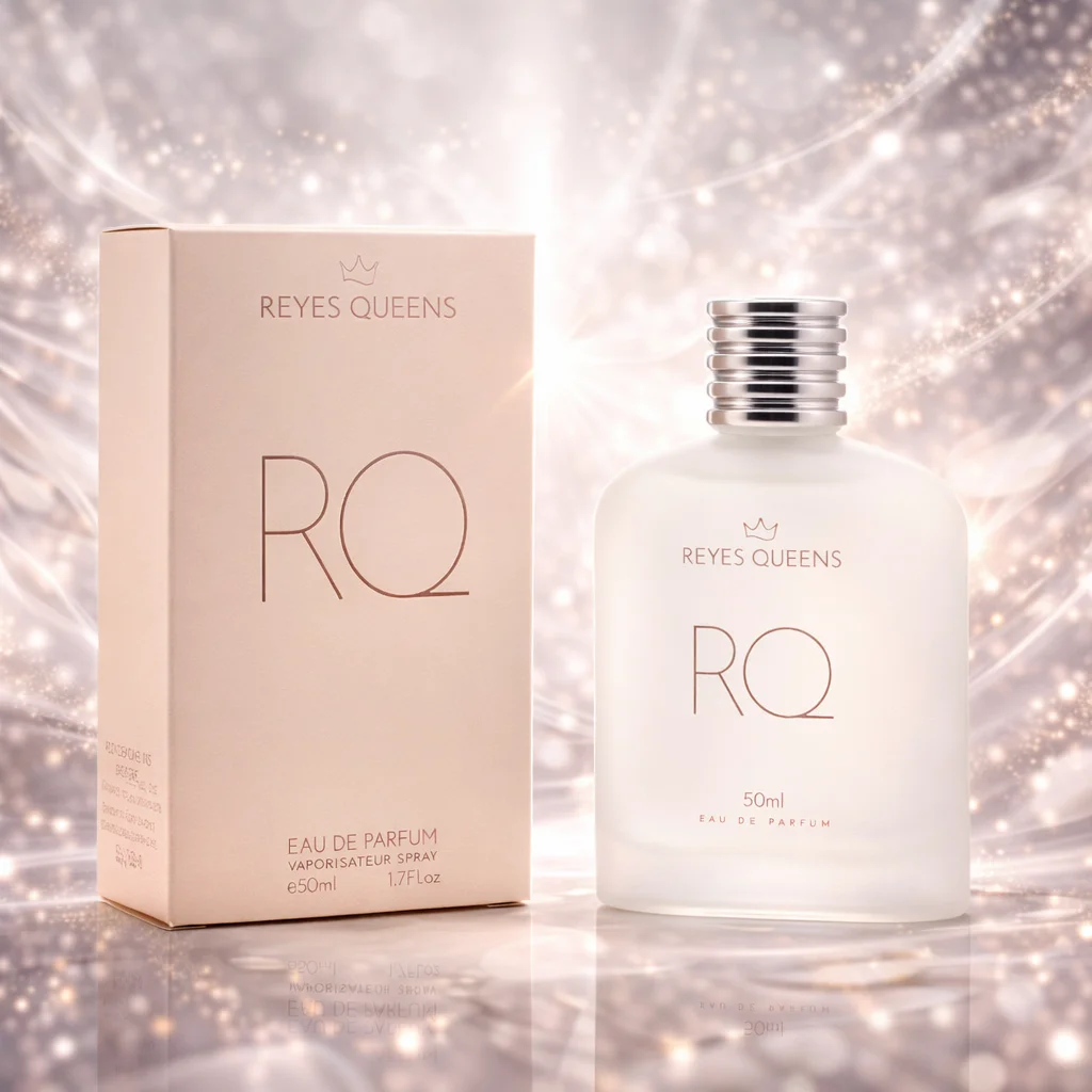 Reyes Queens - Rq Eau de Parfum 50 ml. Parfum élégant aux notes florales et musquées, associé à des accords poudrés et doux et à une base chaude, légèrement boisée.