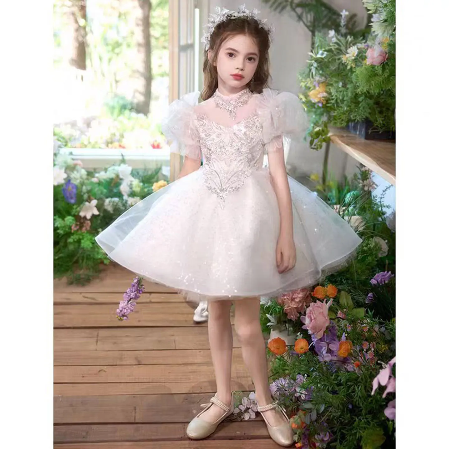 

Dreamy Vow J514 Elegant V-Neck Tulle Girl Princess Dress With Diamond Decoration Wedding Evening Party First Communion Prom