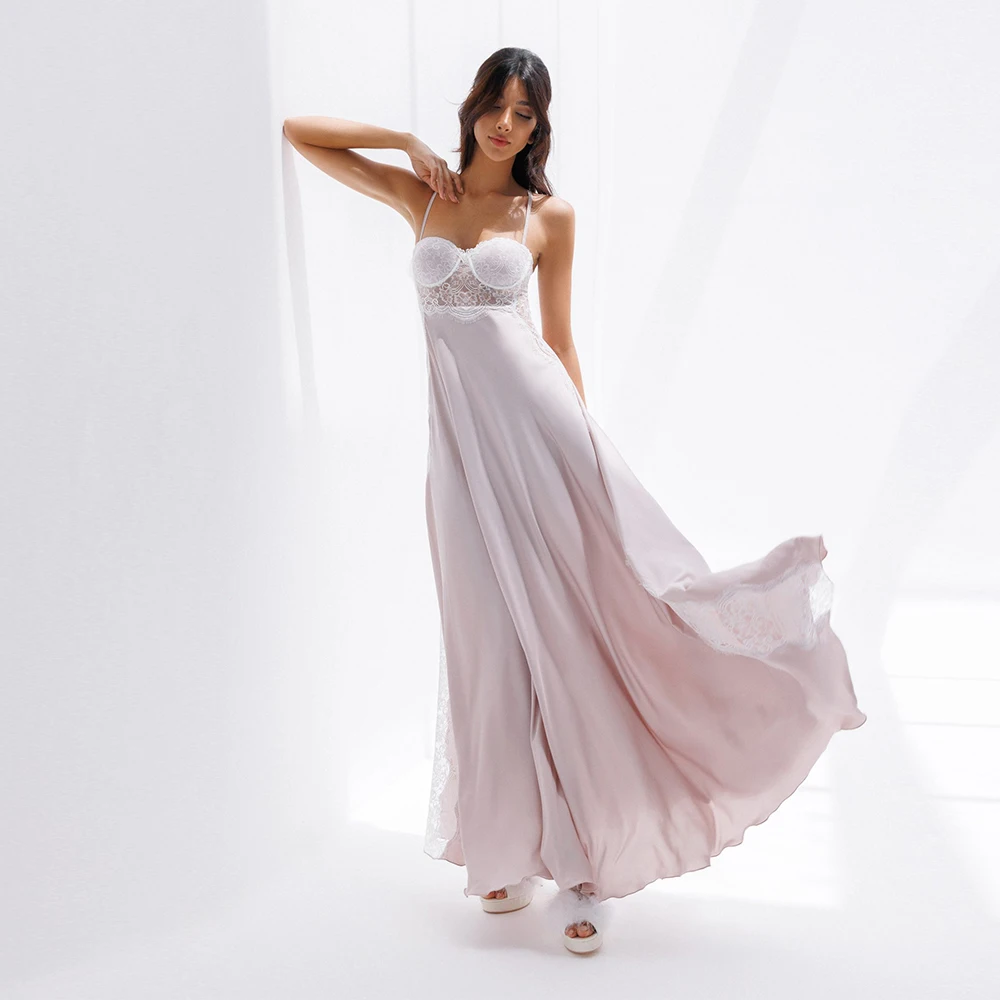 Женское атласное платье с длинным рукавом, кружевное платье из двух предметов, на тонких бретельках, для свадебной вечеринки, Gwon, 2024