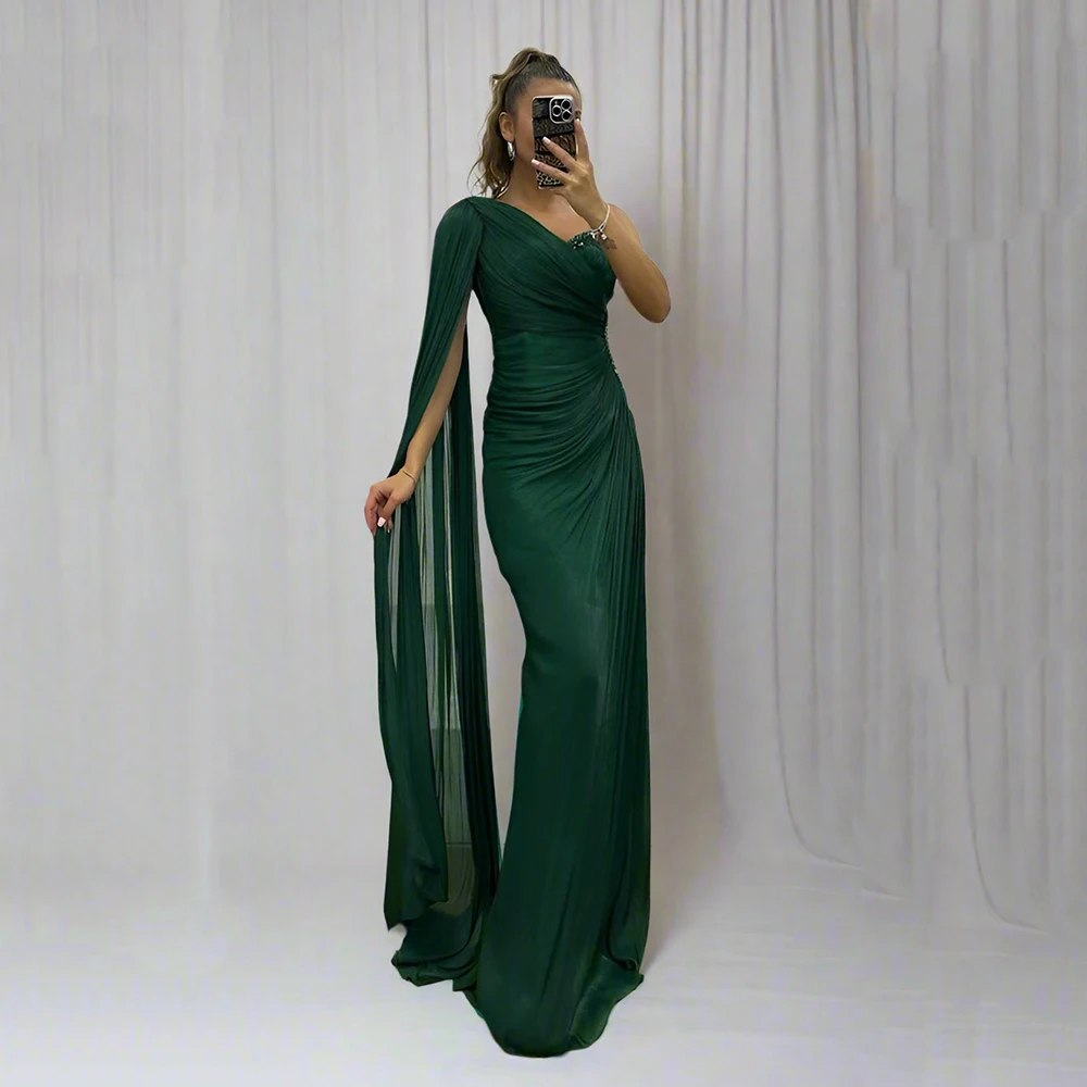 Galarity Customized One Shoulder Evening Dress Cape Sleeve Mermaid Prom Dress Ruched Formal Evening Gowns Elegant Party Dress