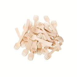 100pcs Wooden fork disposable mini fork 4-inch small fork large capacity appetizer compostable fork tableware mini cutlery cake