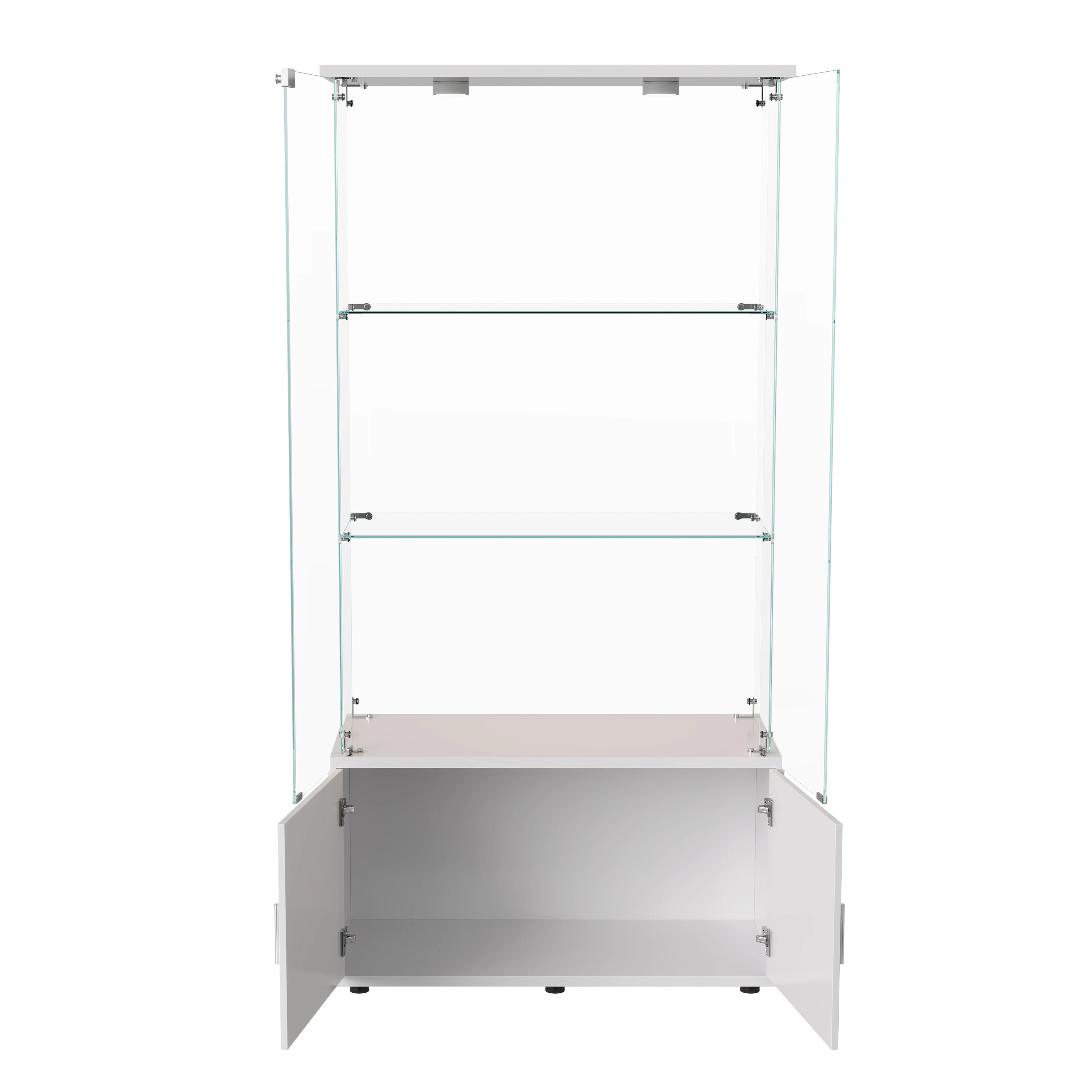 Vitrina de cristal con dos puertas de cristal y cerradura, expositor con 5 estantes de cristal, vitrina de cristal transparente, color blanco.