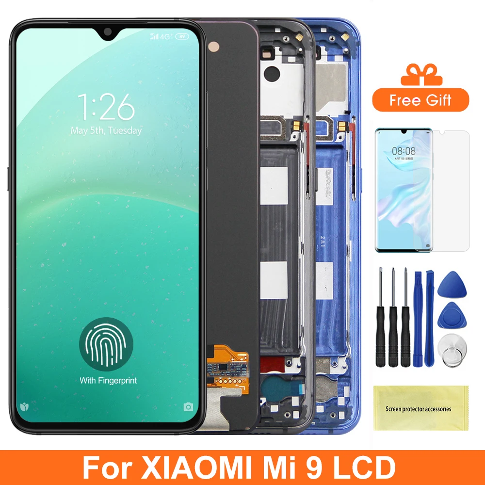 6.39\'\' Super Amoled Mi9 Screen for Xiaomi Mi 9 Lcd display With Touch Screen Digitizer Assembly For Xiaomi9 M1902F1G Lcds