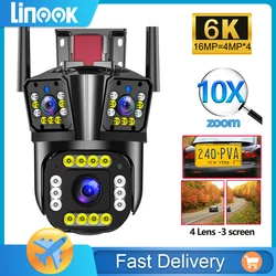 Linook zoom 6K 12MP 10x, CCTV wireless WiFi esterno impermeabile, tre schermi e tre obiettivi, telecamera IP, monitoraggio a 360 gradi