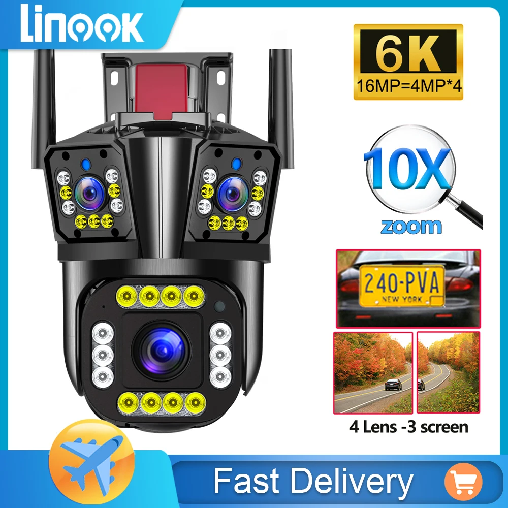 linook camera ip impermeavel ao ar livre cctv sem fio wifi 6k 12mp zoom de 10x telas e tres lentes monitoramento de 360 graus 01