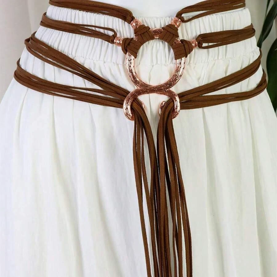 Adjustable Renaissance Tassel Corset Belt, Multi Strand Fabric Waist Belt with Metal Rings, Boho Waist Cincher for Dress, Halloween and Outfits