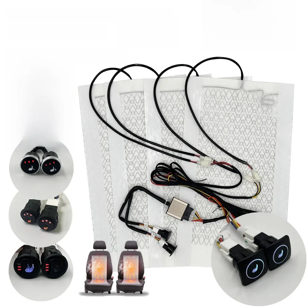 Universele Max 100 W Ingebouwde Autostoel Verwarming Kit Fit 2 Zetels met 12 V Koolstofvezel Verwarming Pads 3 Niveaus Schakelaar Systeem - afbeelding 2