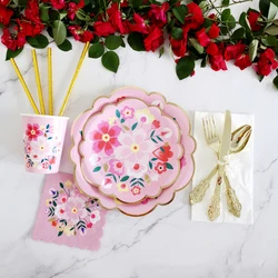 40pcs/set Champagne Rose Gold Birthday Decoration Disposable Tableware Set Paper Cup Plate Adult Wedding Party Decor Baby shower