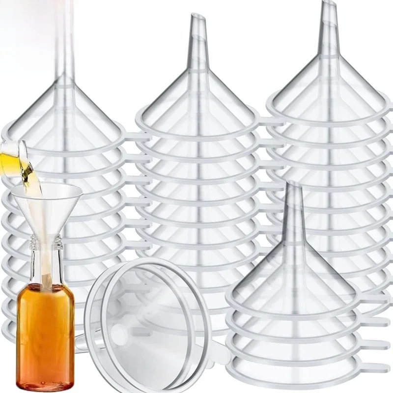 Entonnoirs d'huile liquide en plastique à petite bouche, Mini entonnoirs transparents pour bouteilles de diffuseur de parfum, fournitures de laboratoire, accessoires de cuisine