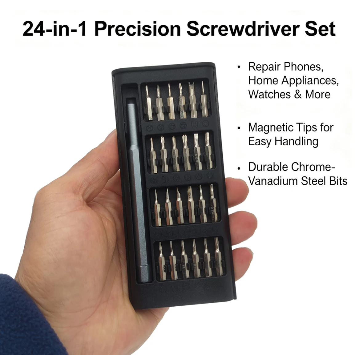 24 in 1 Precision Screwdriver Set with 360° Rotating Handle for iPhone Samsung Laptop PC Home Appliance Disassembly Magnetic Too
