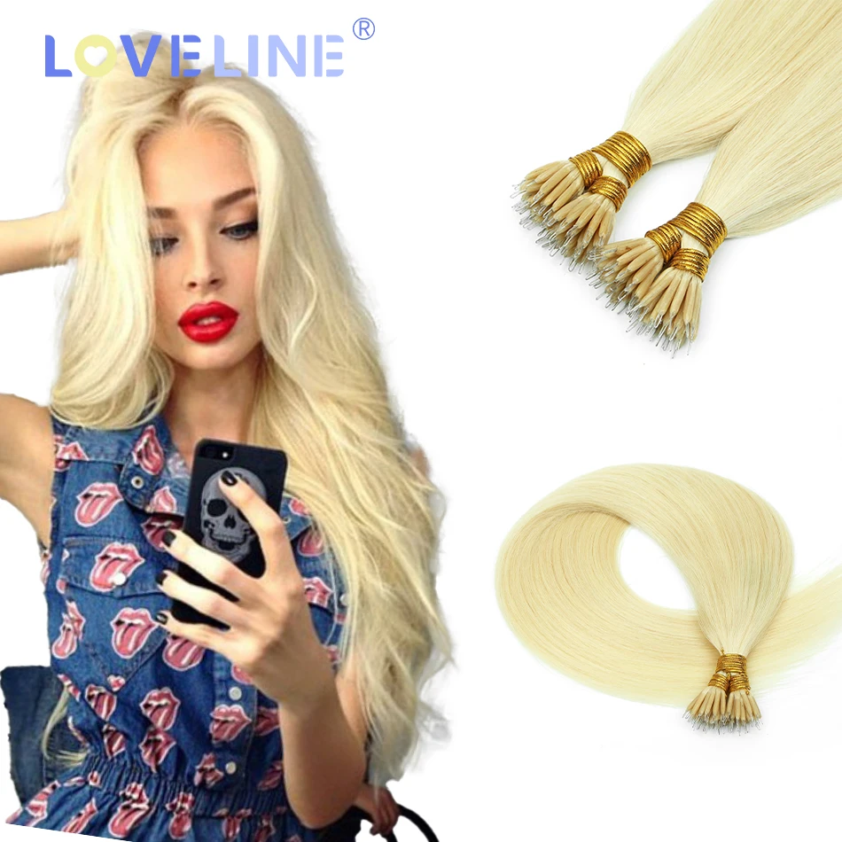 

LOVELINE HAIR Nano Ring Virgin Hair Прямые человеческие волосы Нано кончики наращивания 14-24 дюйма 0,8 г/прядь Micro Bead Fusion Remy Hair