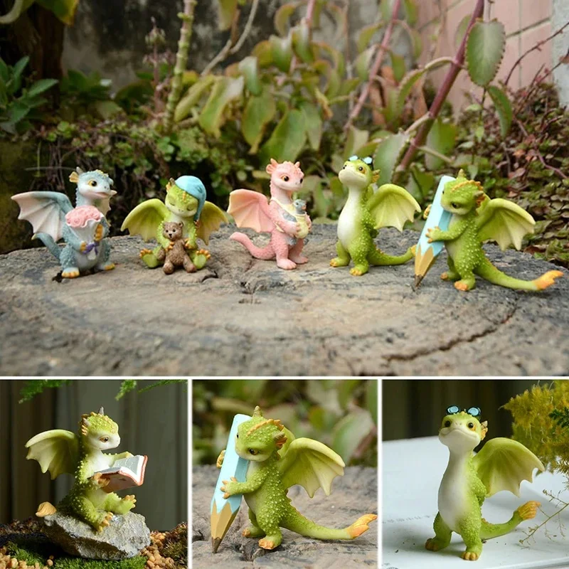 Mini Cute Dragon Ornament Resin Miniature Statue Garden Succulents Crafts For Home Bedroom Teen Room Decoration Creative Cute