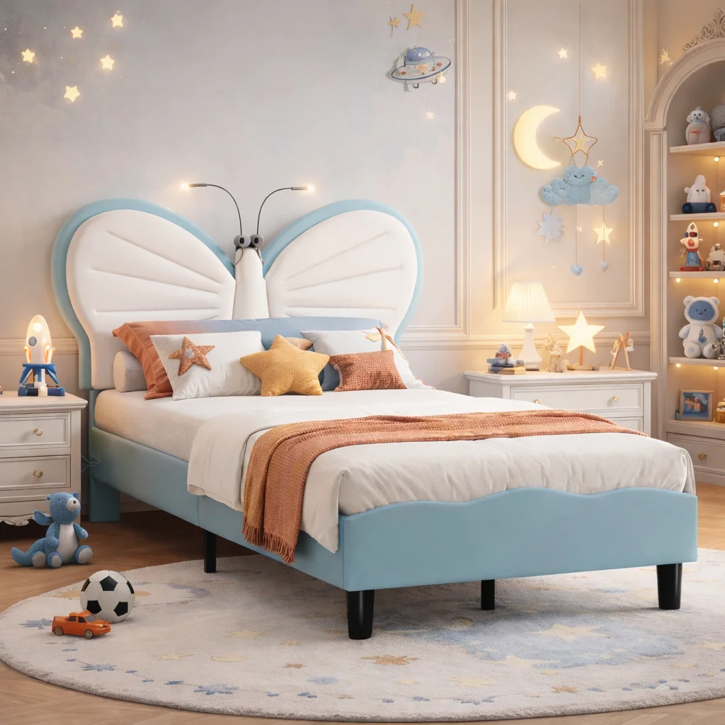 Kinderbed 90x200 met leeslamp, gestoffeerd fluwelen eenpersoonsbed met verstelbaar hoofdeinde, prinsessenbed voor meisjes, jeugdbedframe met lattenbodem voor slaapkamer kinderkamermeubilair