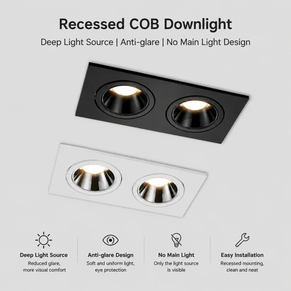 Dimmable Anti-Glare Recessed COB LED Downlights 9W 12W 15W LED Ceiling Lamp AC85~265V LED Ceiling Spot Lights Indoor Lighting