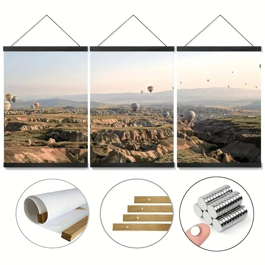 Massivholz-Magnetaufhängerrahmen, Teakholzrahmen, Poster, hängende Schriftrolle, Kalenderkern, Hängeclip, 30 x 40, 40 x 60 cm, 50 x 70 cm, Bild