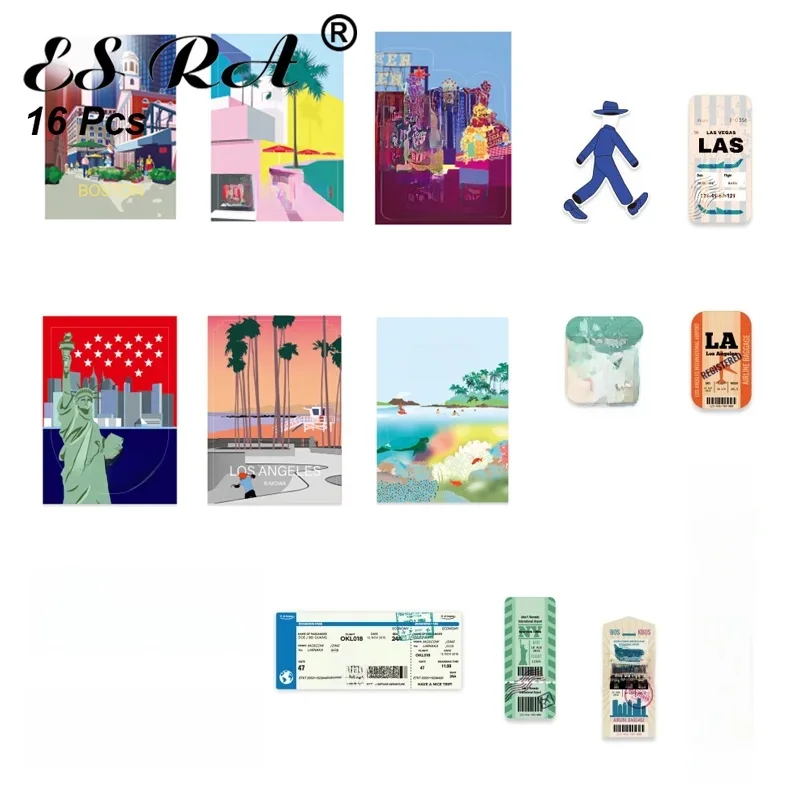Autocollants de ville 16 pièces/ensemble autocollants de voyage de ville amérique Pegatinas Hawaii New York San décalcomanies vinyle Suicase ordinateur portable guitare déco