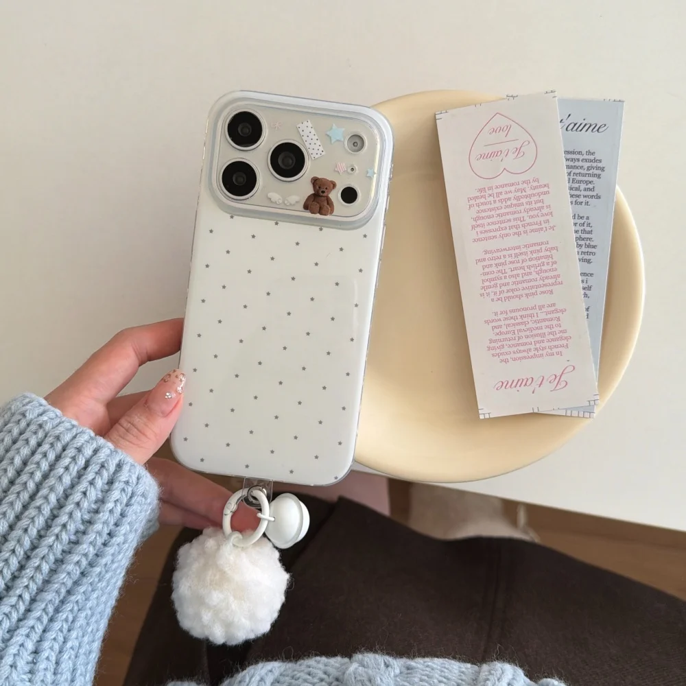 

Simple white background star bear mobile phone case, suitable for iPhone14/15/16/17ProMax,17Pro new shock-proof protective cover