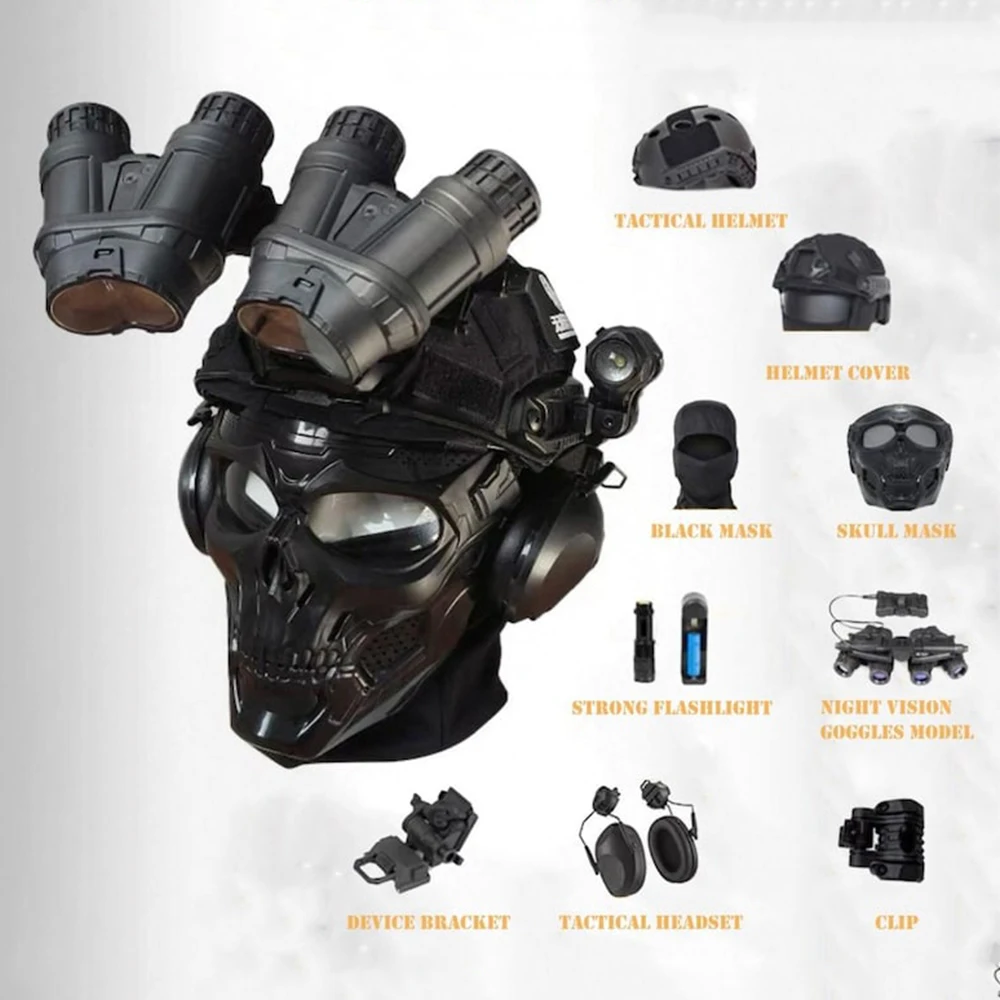 

Skull Tactical Helmet Set COD Cosplay Gear Airsoft Military Mask Night Vision Goggles Prop CS SWAT Costume for Airsoft paintball