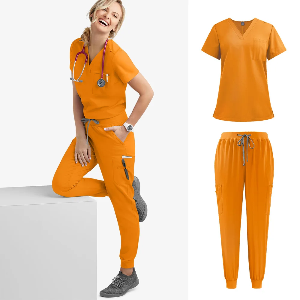 Uniforme de enfermera de manga corta Unisex, ropa de trabajo para médico de Hospital, uniformes de cirugía bucal, conjuntos de médicos, 10 colores