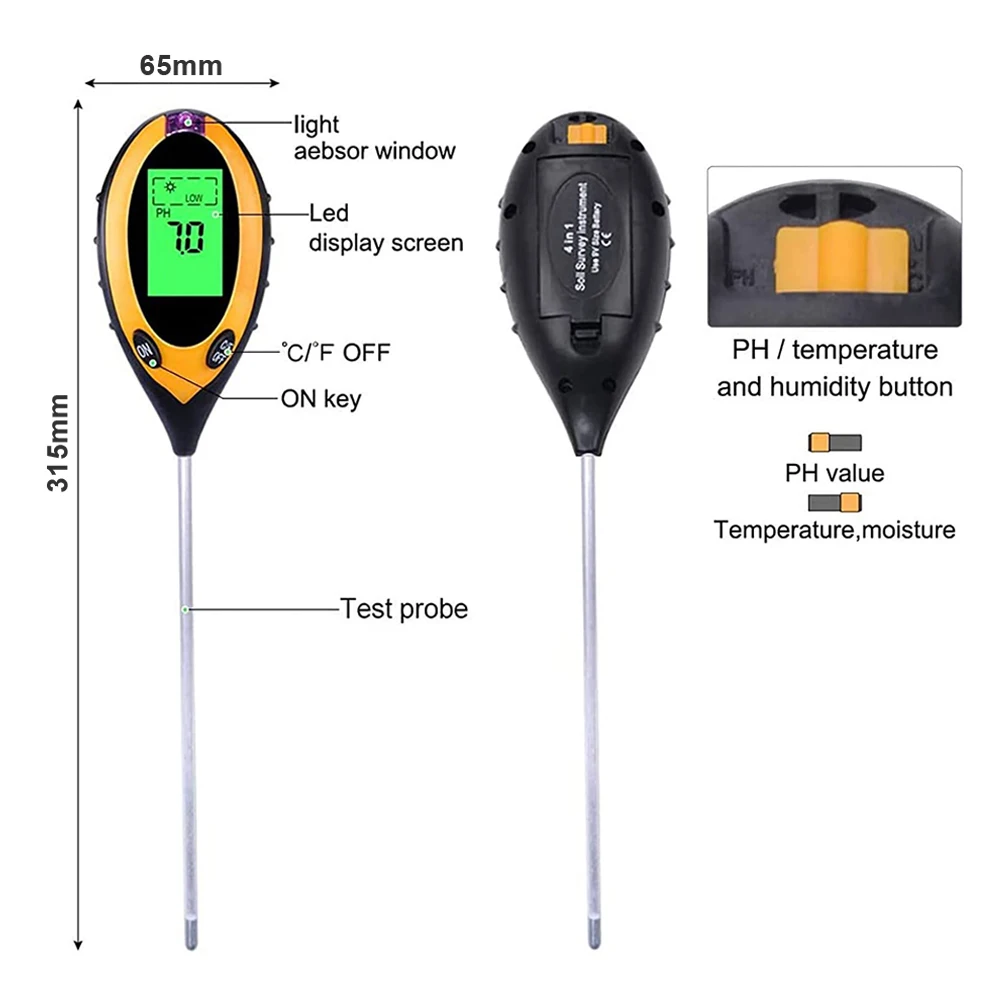 NOYAFA TR-02 4 Em 1 Solo PH Medidor Umidade/Temp/Solo PH Tester Medidor De Intensidade De Luz Solar para Jardinagem Plantas Agricultura com Backli