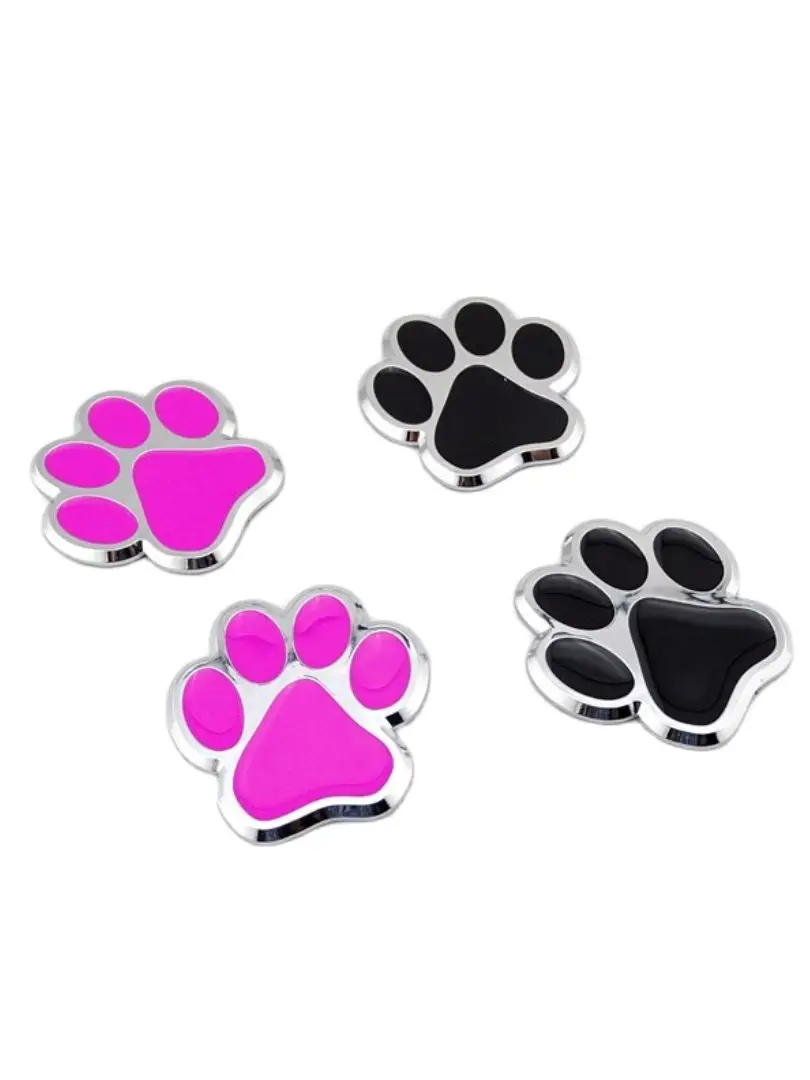 3D Pink Black Animal Dog Cat Paw Chrome Emblem Badge Decal Sticker For Car Truck Bike Rear Trunk Side Fender