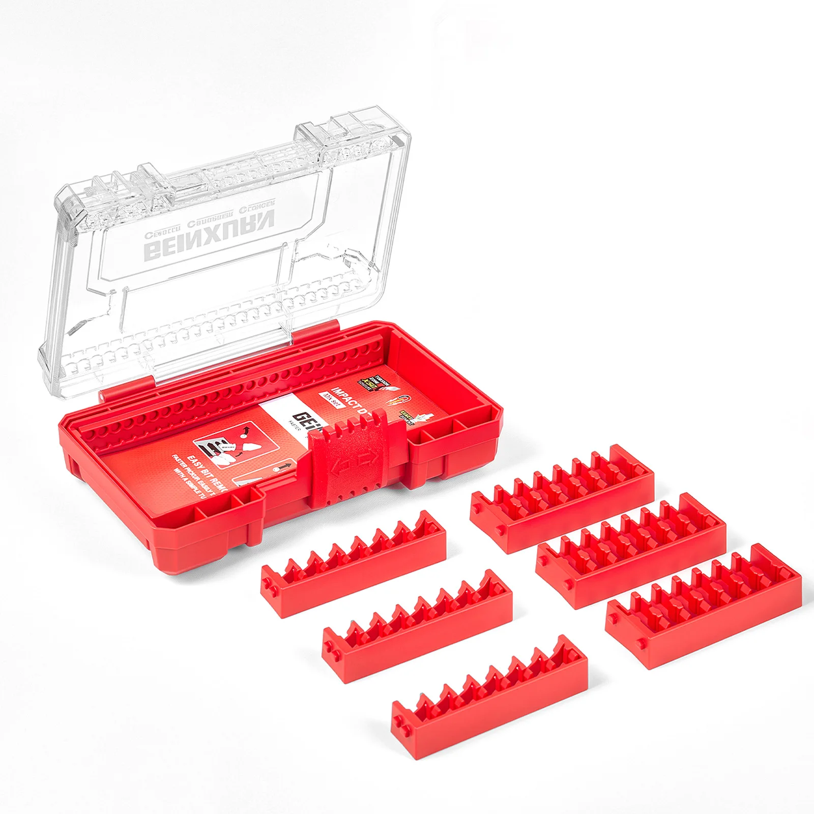 Geinxurn 1PC Red Plastic Storage Box with 3 Long & 3 Short Divider Strips – Adjustable Compartments